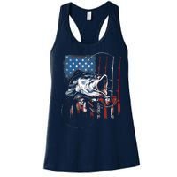 Fishing American Flag Vintage USA Bass Fisherman Gift Women's Racerback Tank