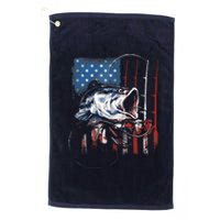 Fishing American Flag Vintage USA Bass Fisherman Gift Platinum Collection Golf Towel