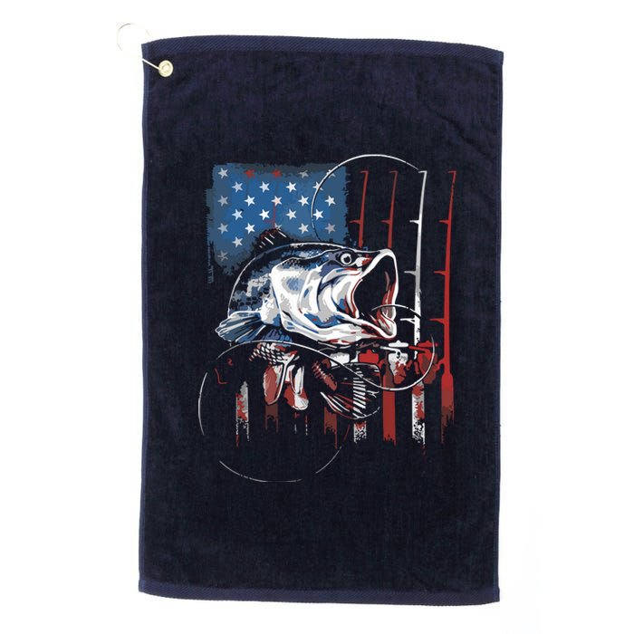 Fishing American Flag Vintage USA Bass Fisherman Gift Platinum Collection Golf Towel