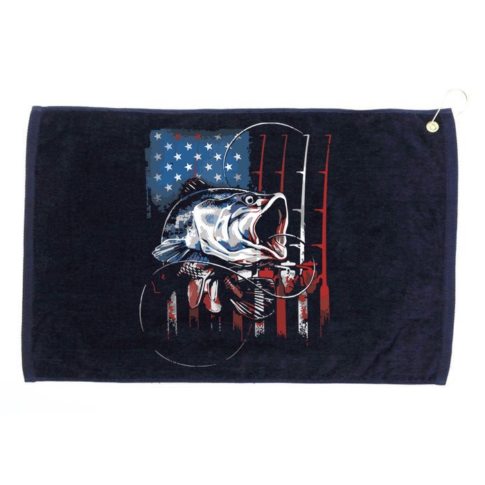 Fishing American Flag Vintage USA Bass Fisherman Gift Grommeted Golf Towel