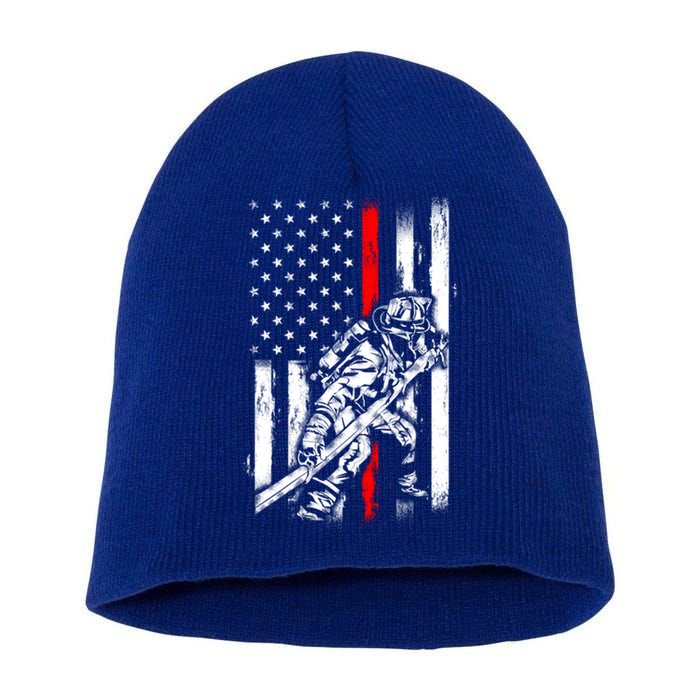 Firefighter American Flag For Us Fire Gift Short Acrylic Beanie