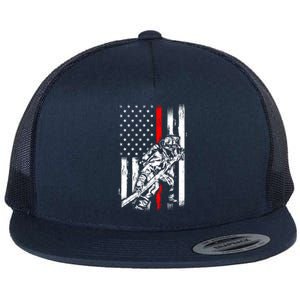 Firefighter American Flag For Us Fire Gift Flat Bill Trucker Hat