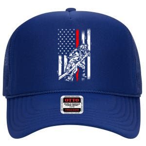 Firefighter American Flag For Us Fire Gift High Crown Mesh Back Trucker Hat