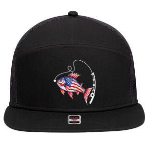 Fisherman American Flag Fishing 7 Panel Mesh Trucker Snapback Hat