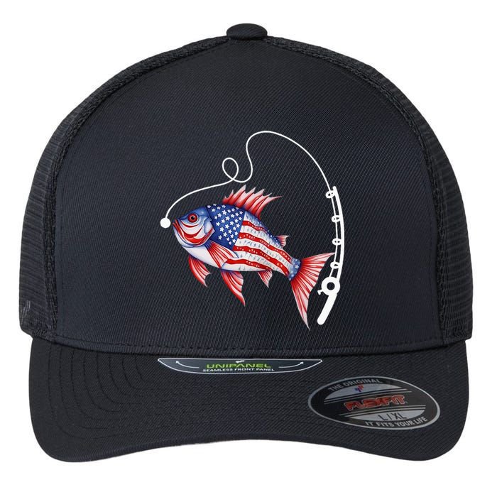 Fisherman American Flag Fishing Flexfit Unipanel Trucker Cap