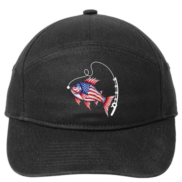 Fisherman American Flag Fishing 7-Panel Snapback Hat