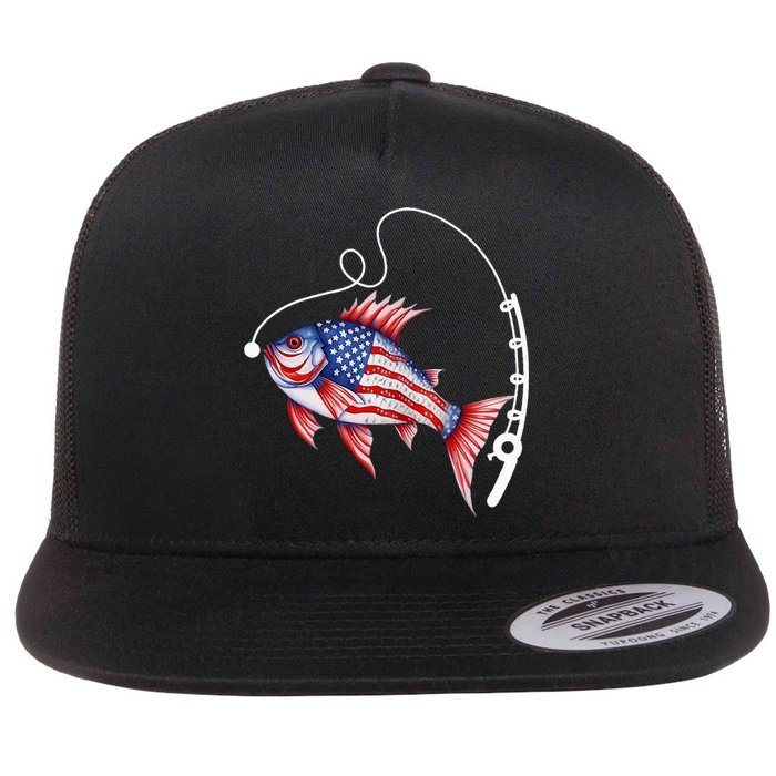 Fisherman American Flag Fishing Flat Bill Trucker Hat