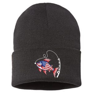 Fisherman American Flag Fishing Sustainable Knit Beanie