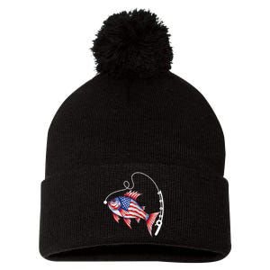 Fisherman American Flag Fishing Pom Pom 12in Knit Beanie