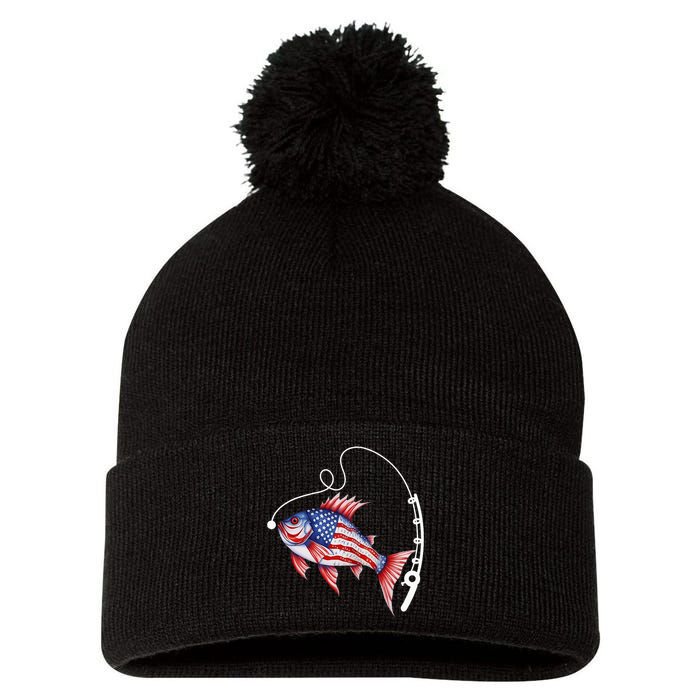 Fisherman American Flag Fishing Pom Pom 12in Knit Beanie