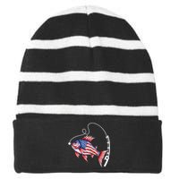 Fisherman American Flag Fishing Striped Beanie with Solid Band