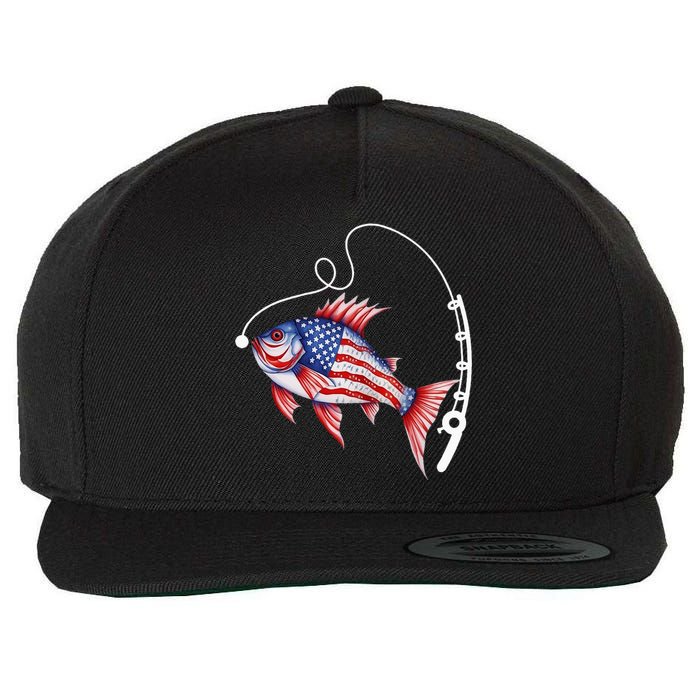 Fisherman American Flag Fishing Wool Snapback Cap