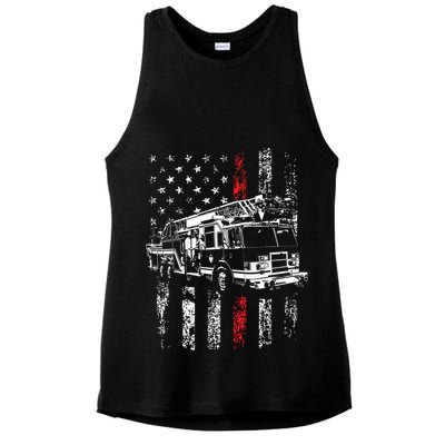 Fireman American Flag Thin Red Line Firefighter Ladies PosiCharge Tri-Blend Wicking Tank