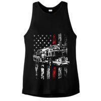 Fireman American Flag Thin Red Line Firefighter Ladies PosiCharge Tri-Blend Wicking Tank