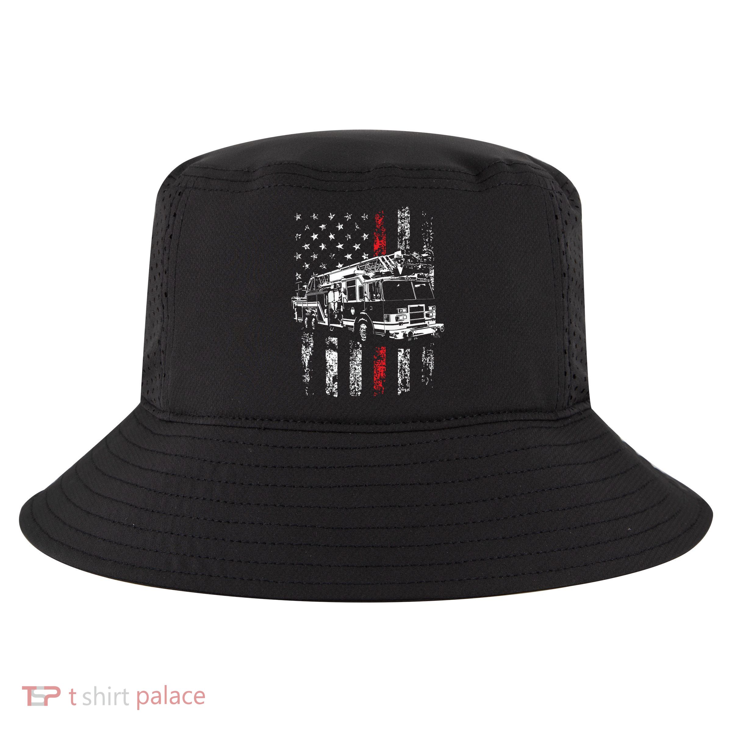 Fireman American Flag Thin Red Line Firefighter Cool Comfort Performance Bucket Hat