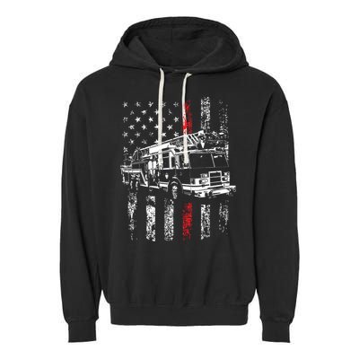 Fireman American Flag Thin Red Line Firefighter Garment-Dyed Fleece Hoodie