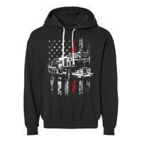 Fireman American Flag Thin Red Line Firefighter Garment-Dyed Fleece Hoodie