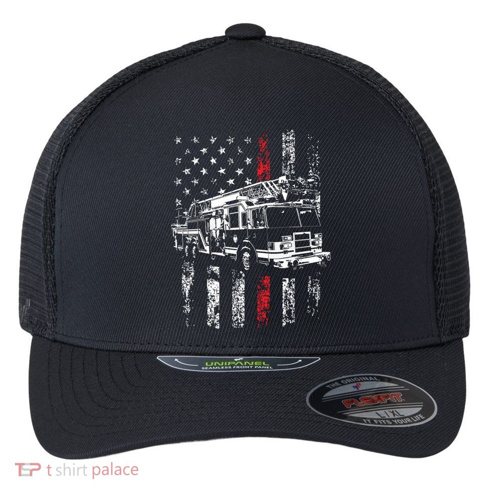 Fireman American Flag Thin Red Line Firefighter Flexfit Unipanel Trucker Cap