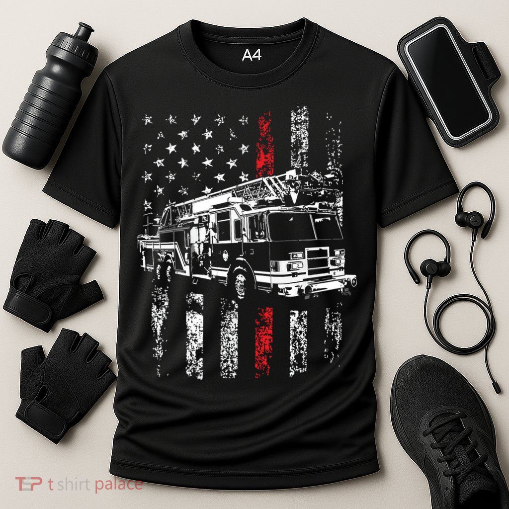 Fireman American Flag Thin Red Line Firefighter Performance Shirt