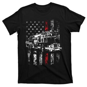 Fireman American Flag Thin Red Line Firefighter T-Shirt