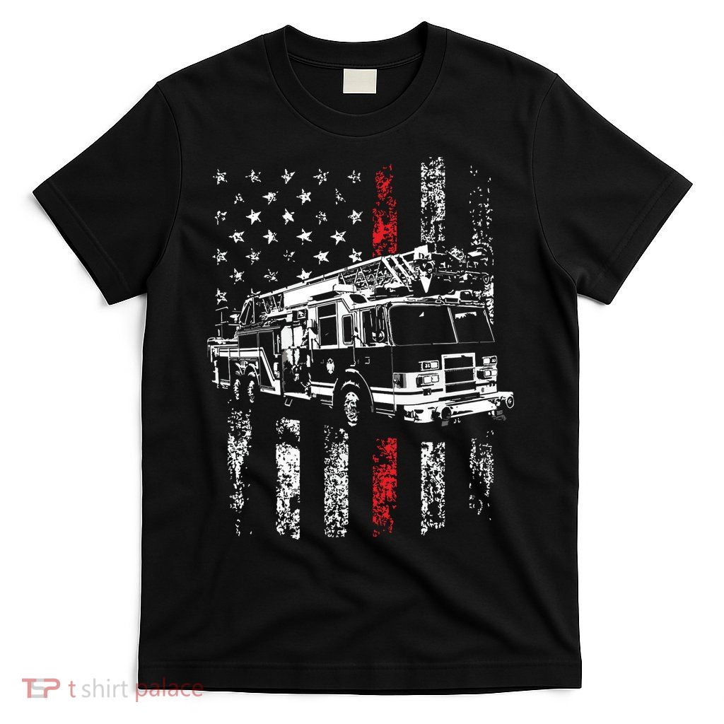 Fireman American Flag Thin Red Line Firefighter T-Shirt