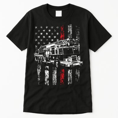 Fireman American Flag Thin Red Line Firefighter Tall T-Shirt