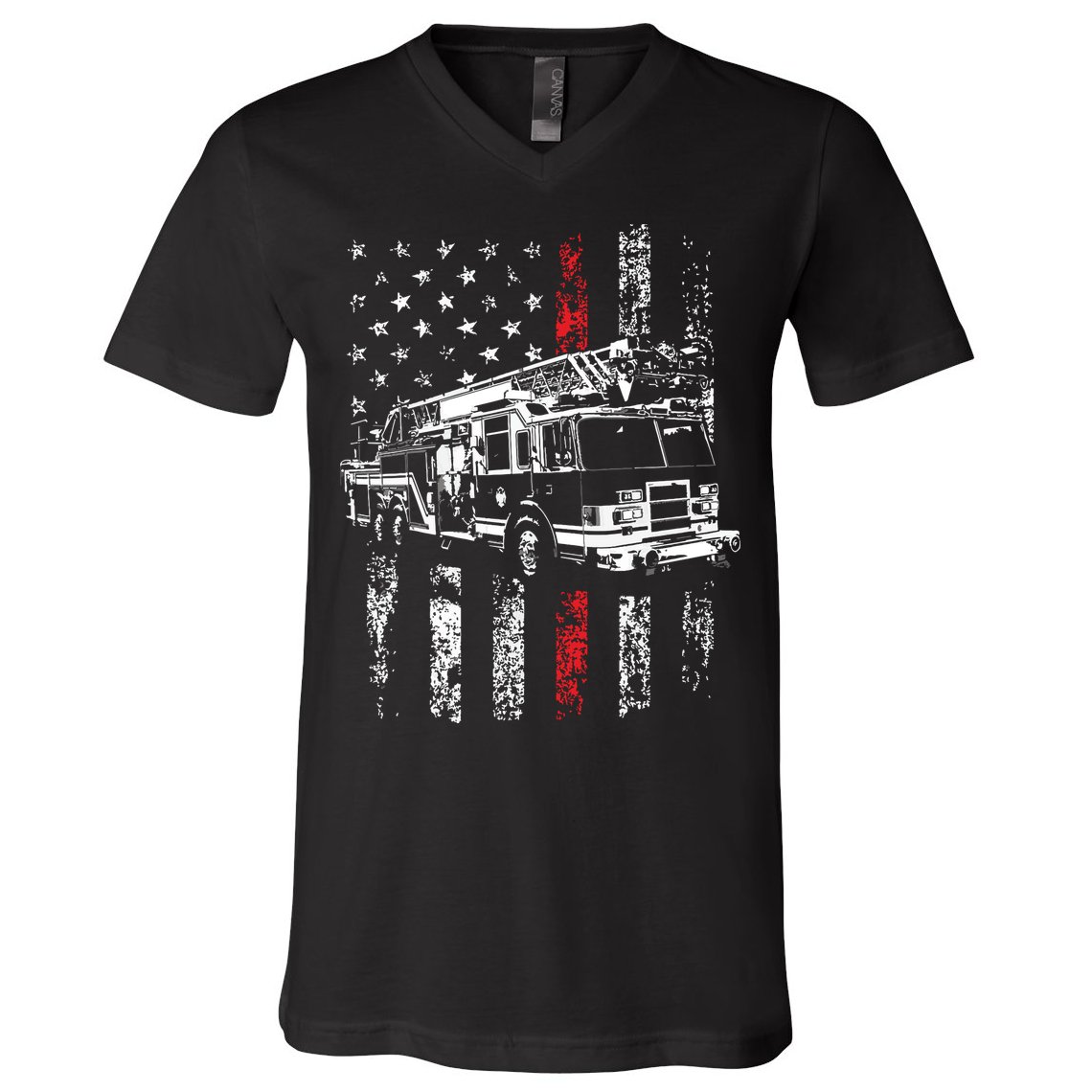 Fireman American Flag Thin Red Line Firefighter V-Neck T-Shirt