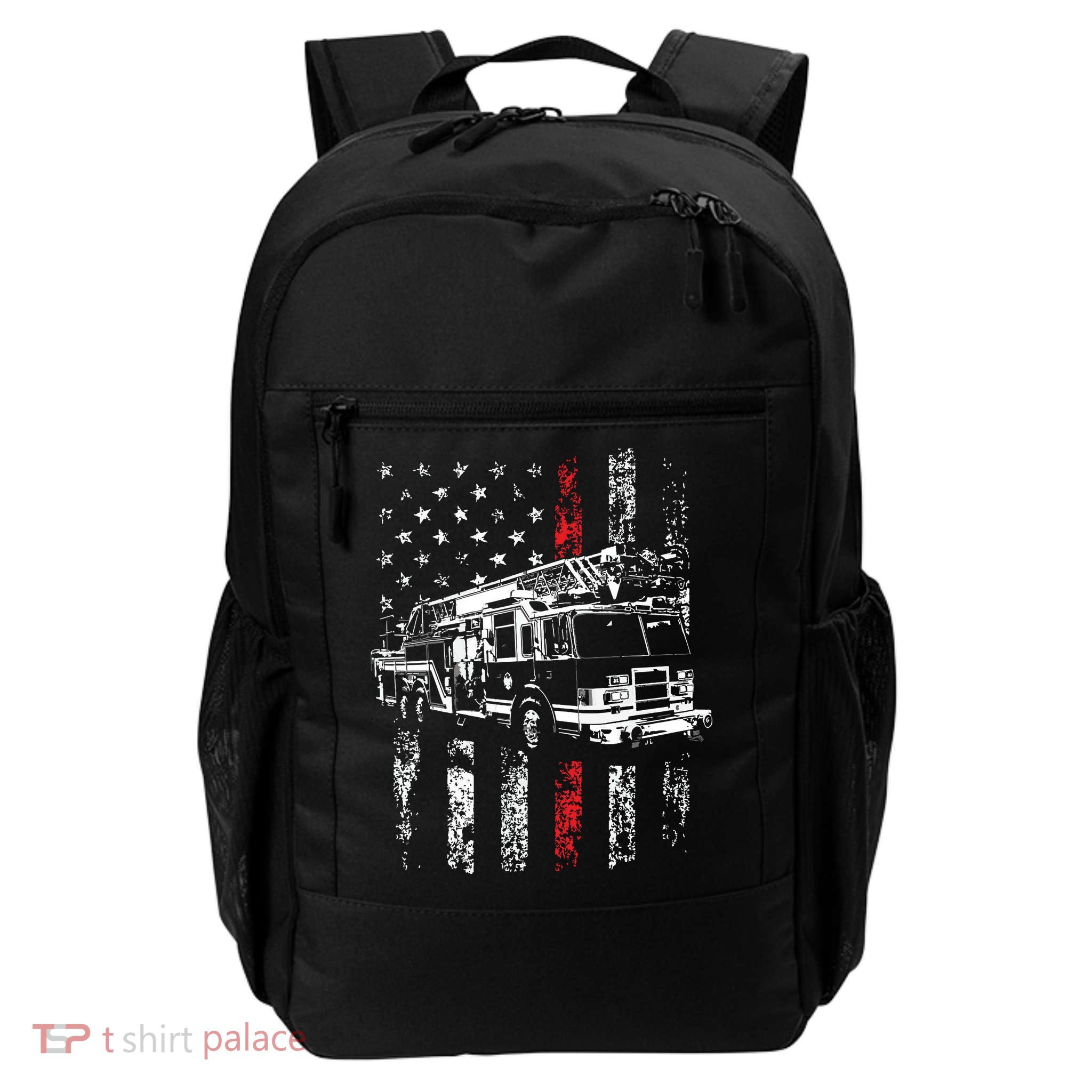 Fireman American Flag Thin Red Line Firefighter Backpack