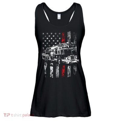 Fireman American Flag Thin Red Line Firefighter Ladies Essential Flowy Tank