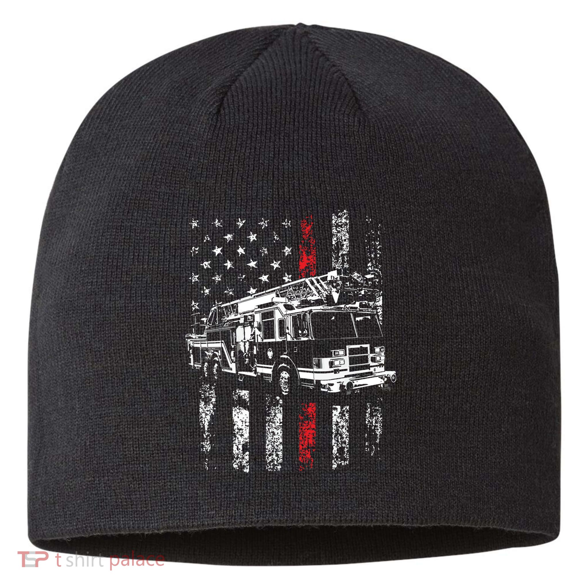 Fireman American Flag Thin Red Line Firefighter Sustainable Beanie