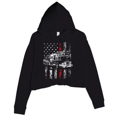 Fireman American Flag Thin Red Line Firefighter Crop Fleece Hoodie