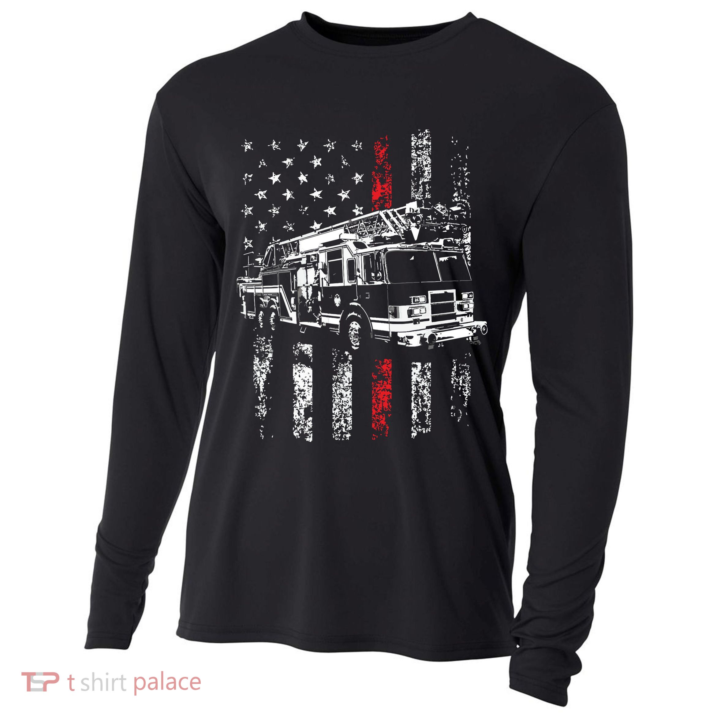 Fireman American Flag Thin Red Line Firefighter Cooling Performance Long Sleeve Crew