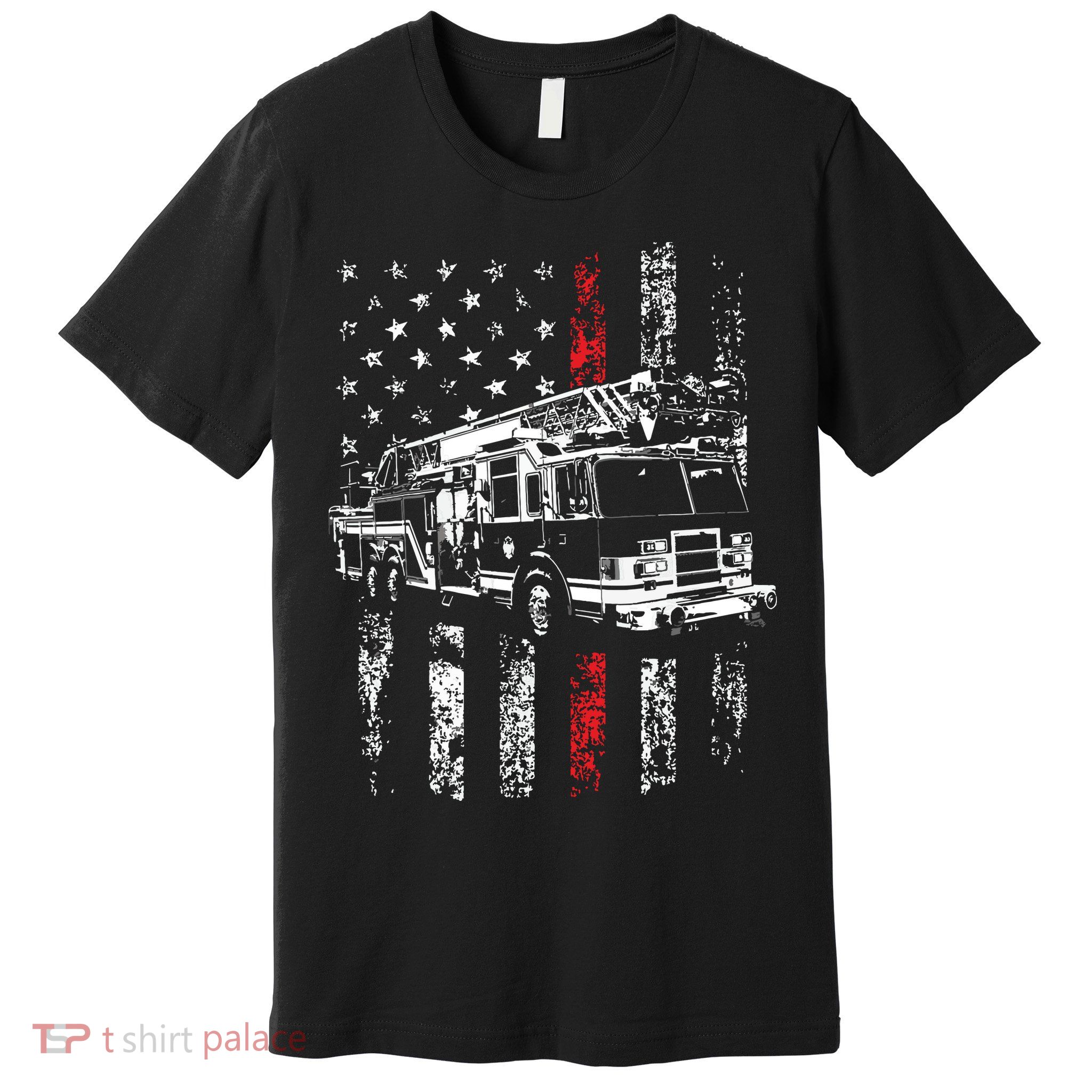 Fireman American Flag Thin Red Line Firefighter Premium T-Shirt
