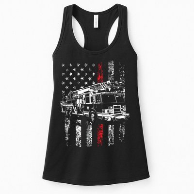 Fireman American Flag Thin Red Line Firefighter Womens Tank Top