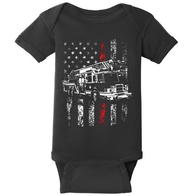 Fireman American Flag Thin Red Line Firefighter Baby Bodysuit