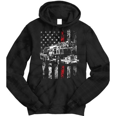 Fireman American Flag Thin Red Line Firefighter Tie Dye Hoodie