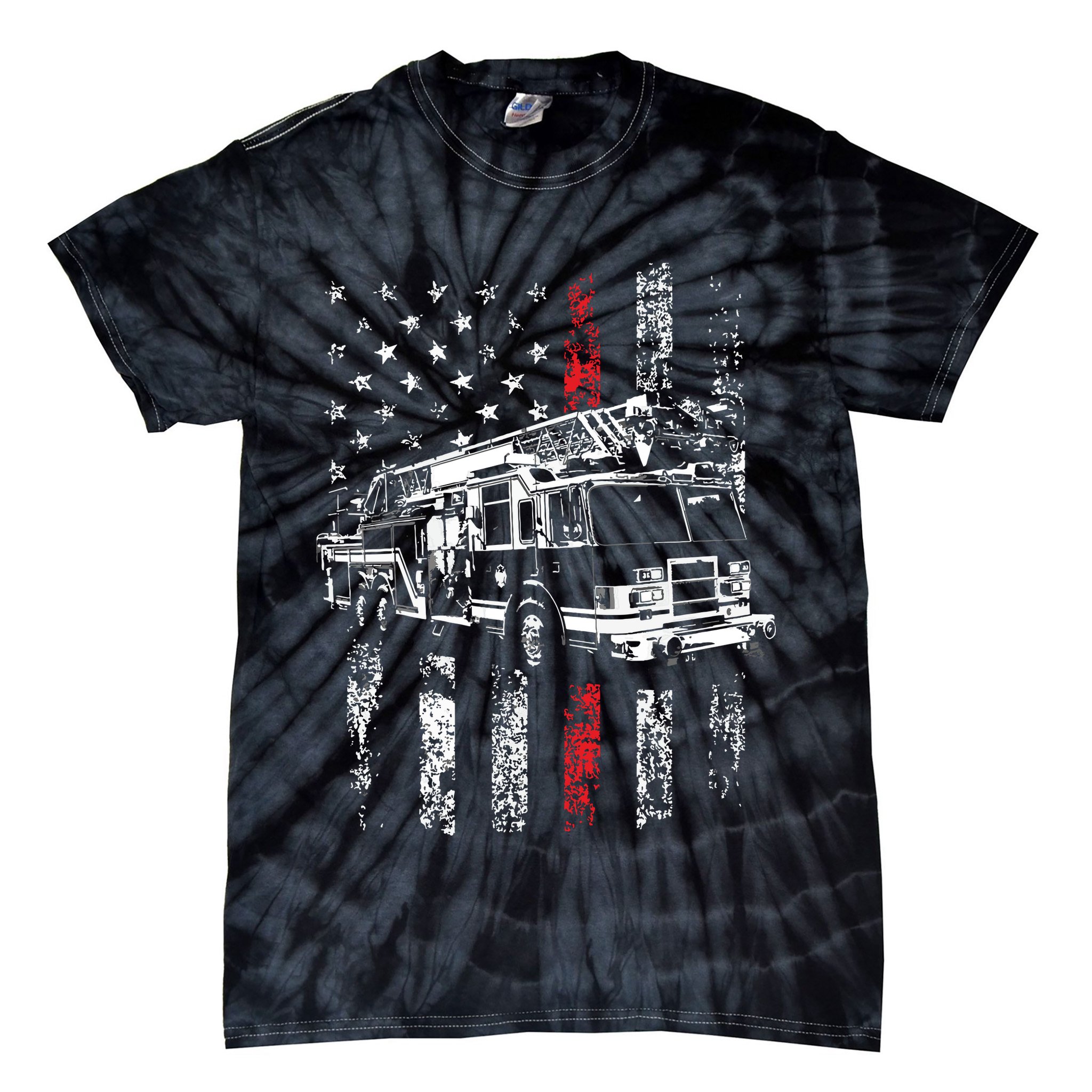 Fireman American Flag Thin Red Line Firefighter Tie-Dye T-Shirt