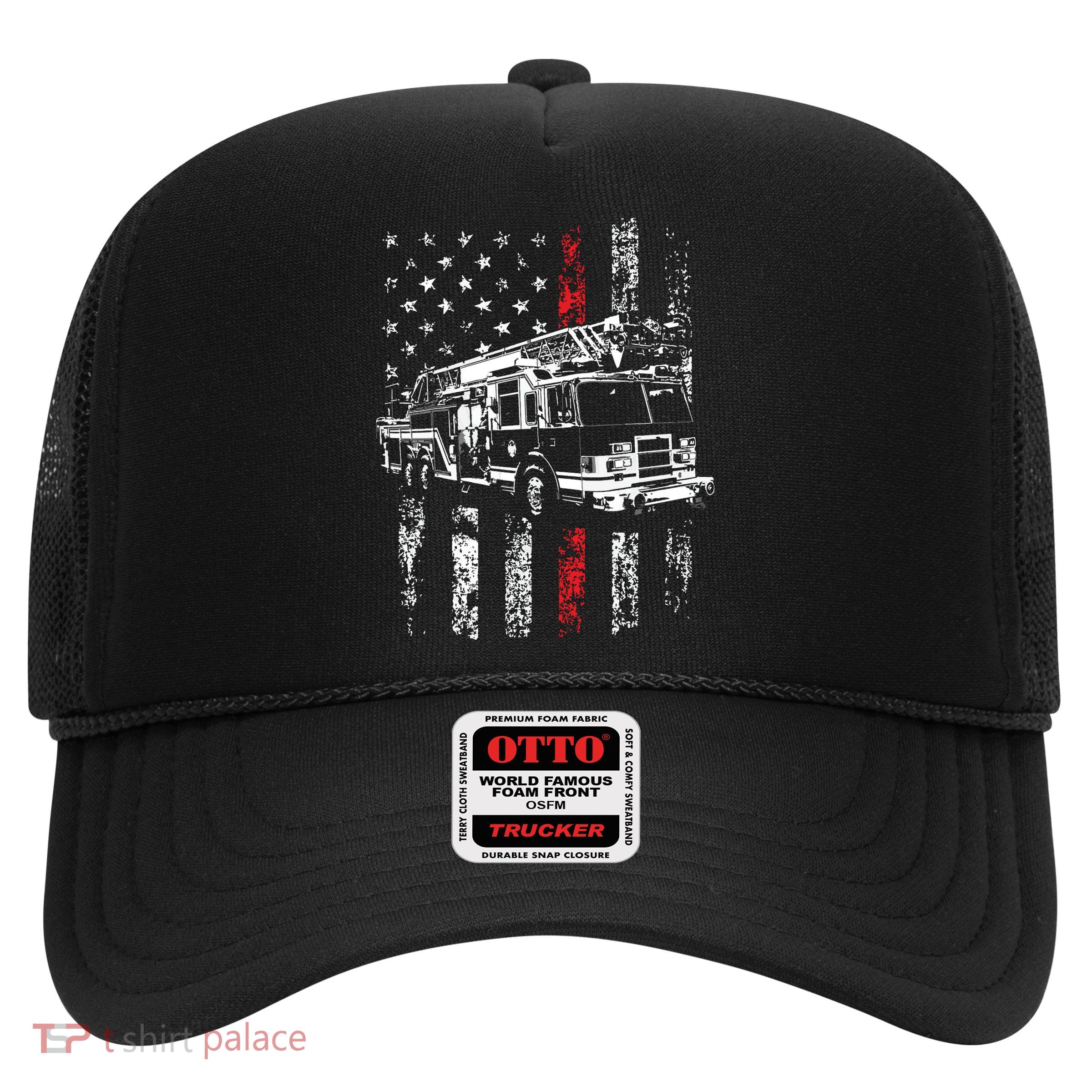 Fireman American Flag Thin Red Line Firefighter Trucker Hat