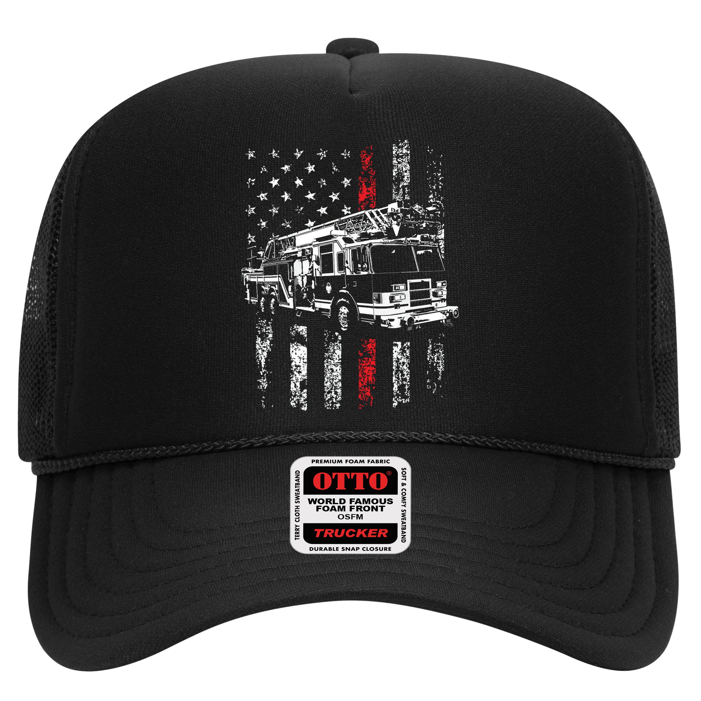Fireman American Flag Thin Red Line Firefighter Trucker Hat