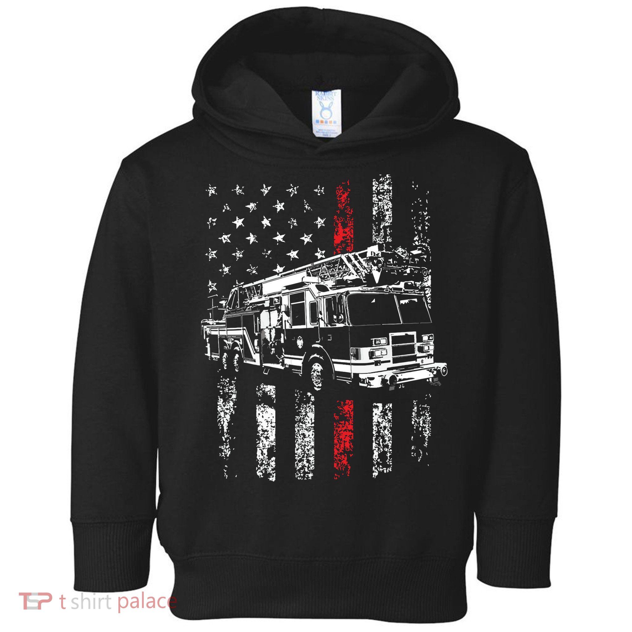 Fireman American Flag Thin Red Line Firefighter Toddler Hoodie