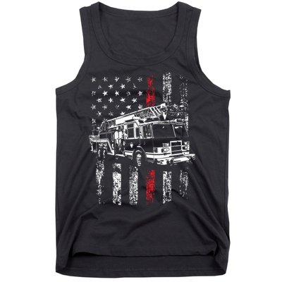 Fireman American Flag Thin Red Line Firefighter Tank Top