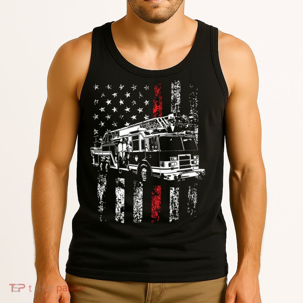 Fireman American Flag Thin Red Line Firefighter Tank Top