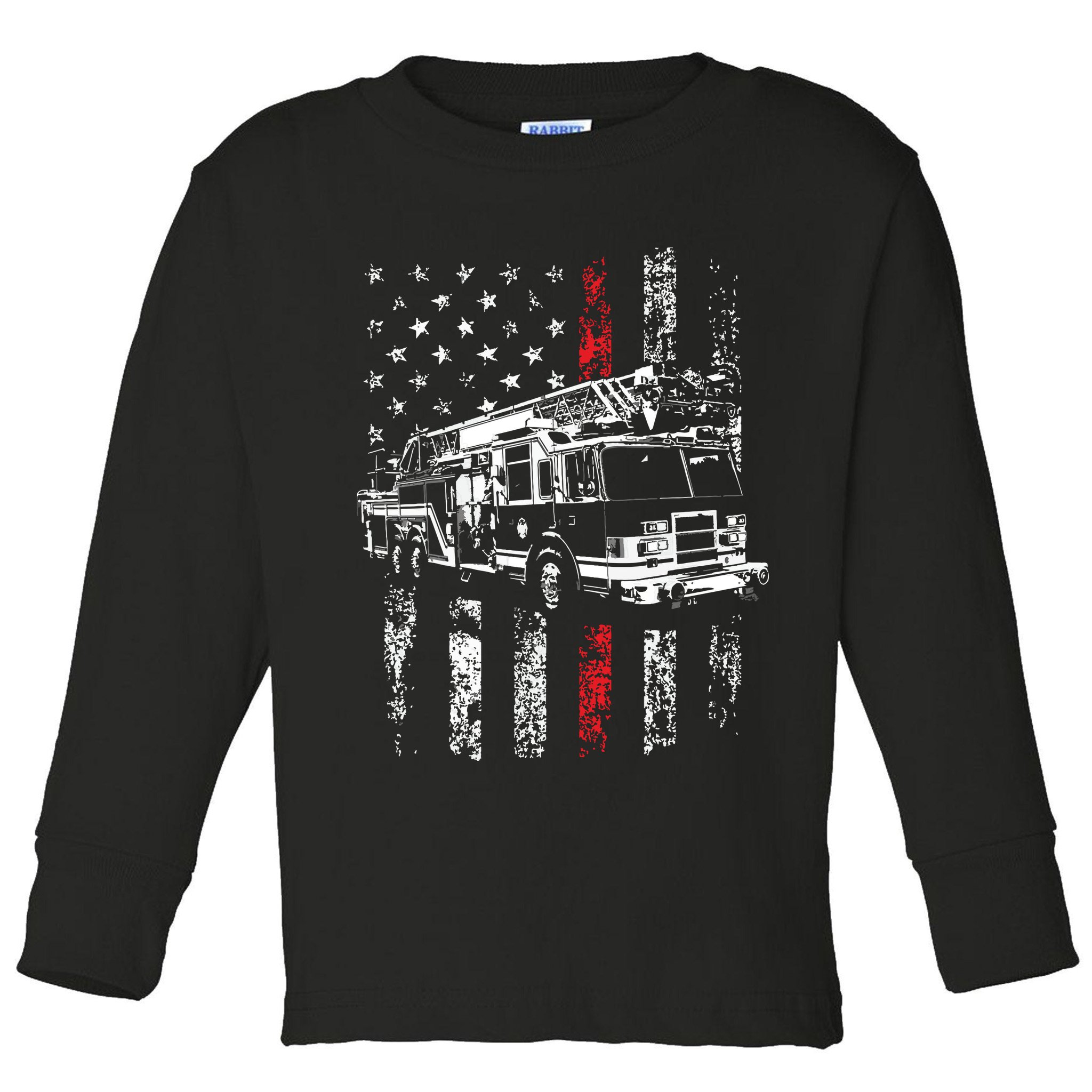 Fireman American Flag Thin Red Line Firefighter Toddler Long Sleeve Shirt