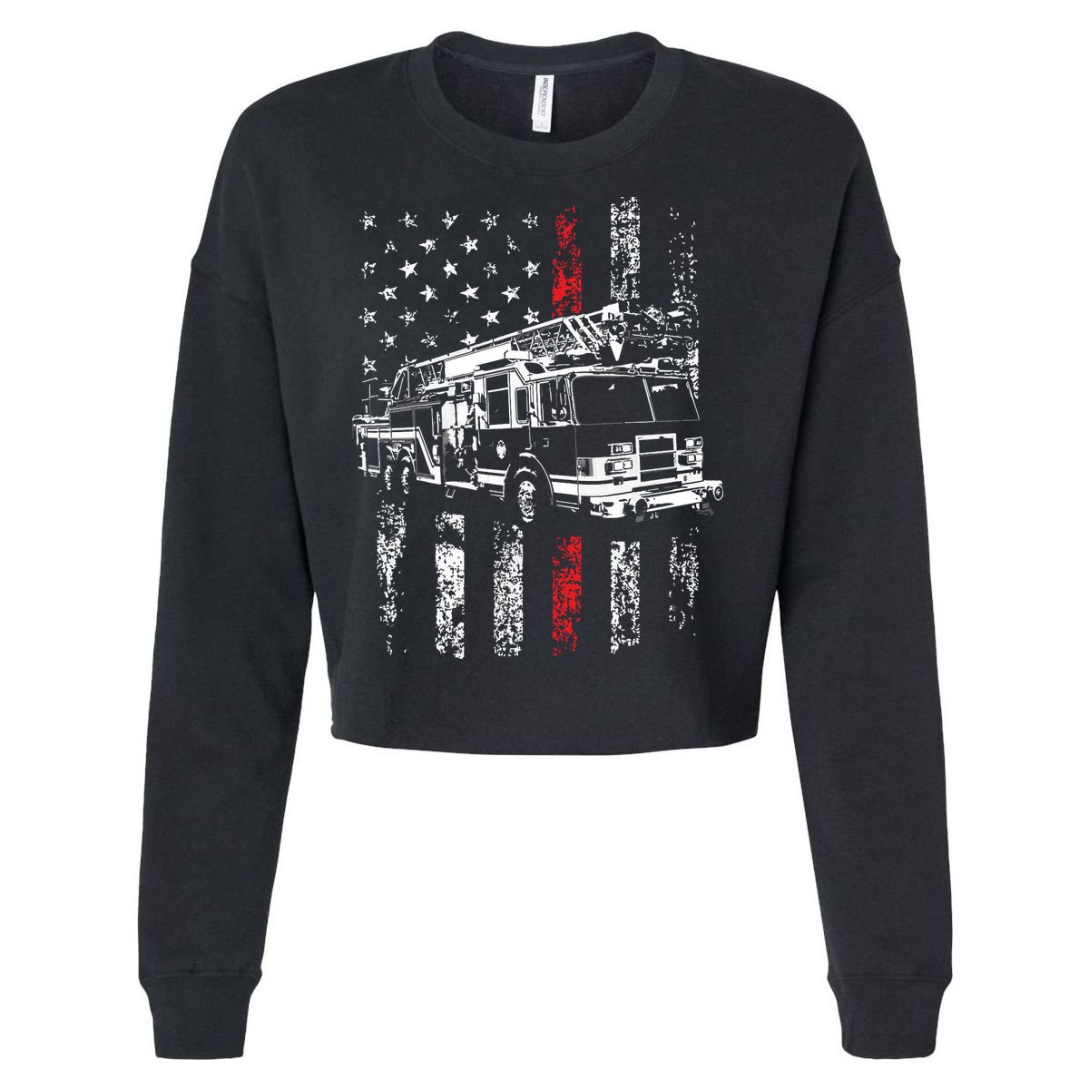 Fireman American Flag Thin Red Line Firefighter Cropped Pullover Crew