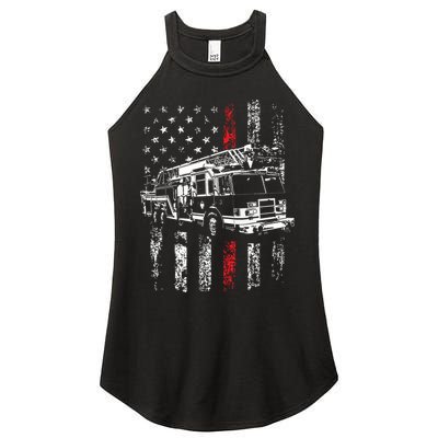 Fireman American Flag Thin Red Line Firefighter Women's Perfect Tri Rocker Tank