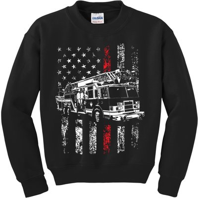 Fireman American Flag Thin Red Line Firefighter Kids Sweatshirt