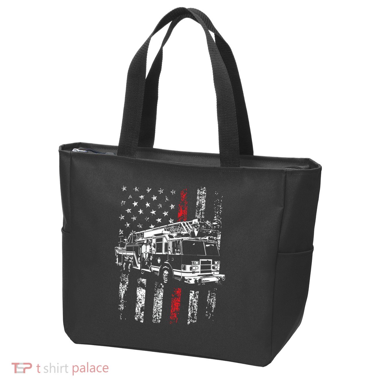 Fireman American Flag Thin Red Line Firefighter Zip Tote Bag