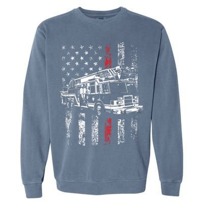 Fireman American Flag Thin Red Line Firefighter Garment-Dyed Sweatshirt