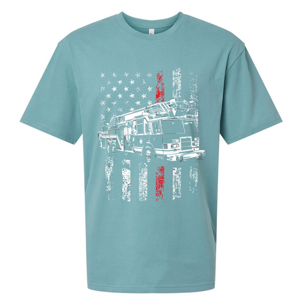 Fireman American Flag Thin Red Line Firefighter Sueded Cloud Jersey T-Shirt