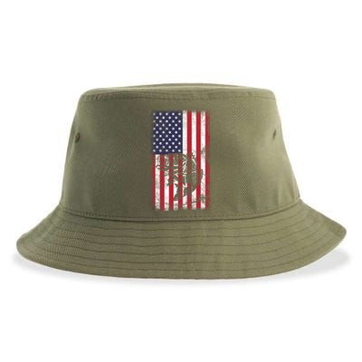 Fishing American Flag Fish Graphic Fisher Cool Gift Sustainable Bucket Hat